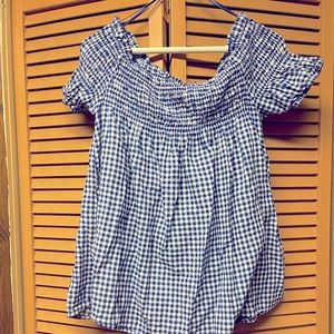 Blue & White Off the Shoulder Top